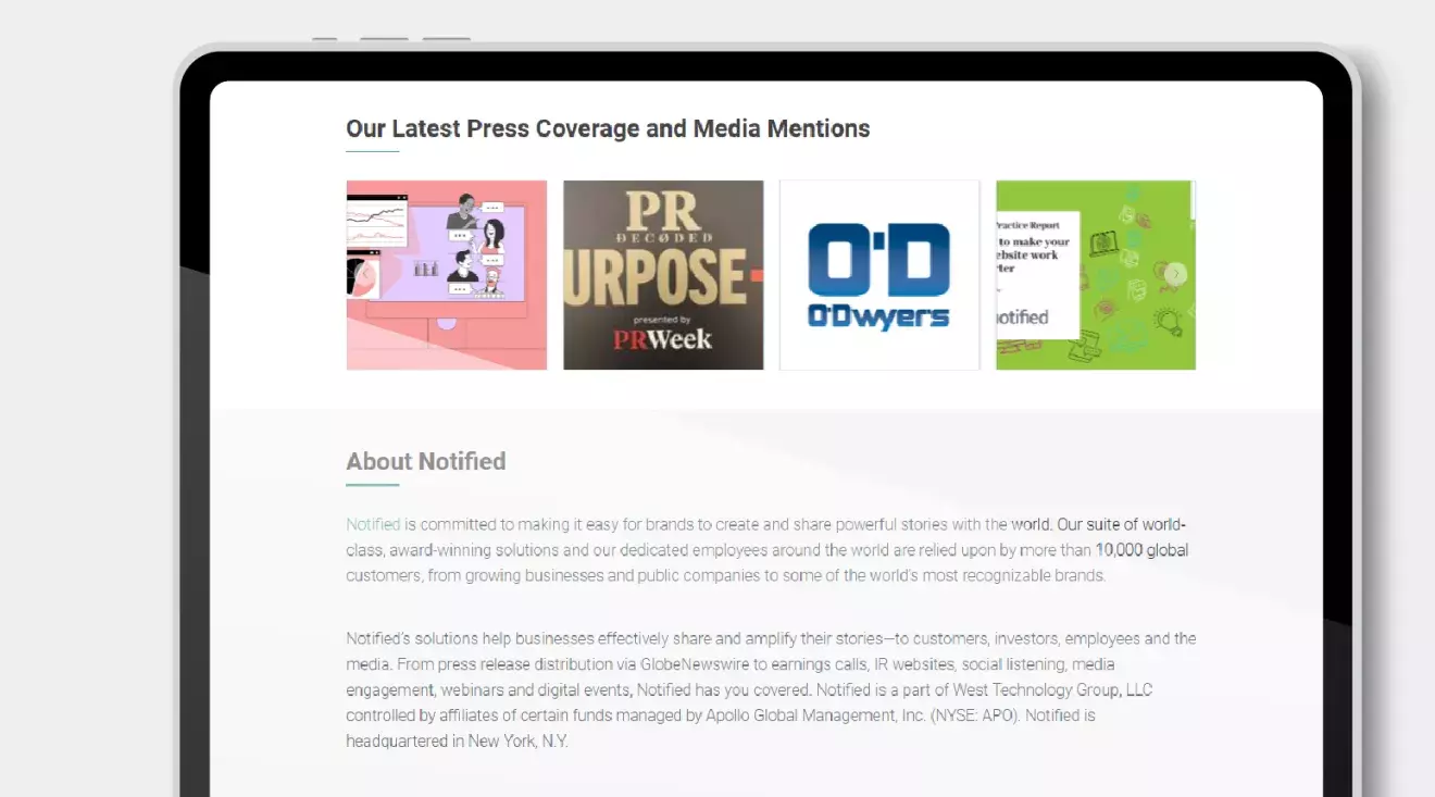 PR Solutions - Online newsroom