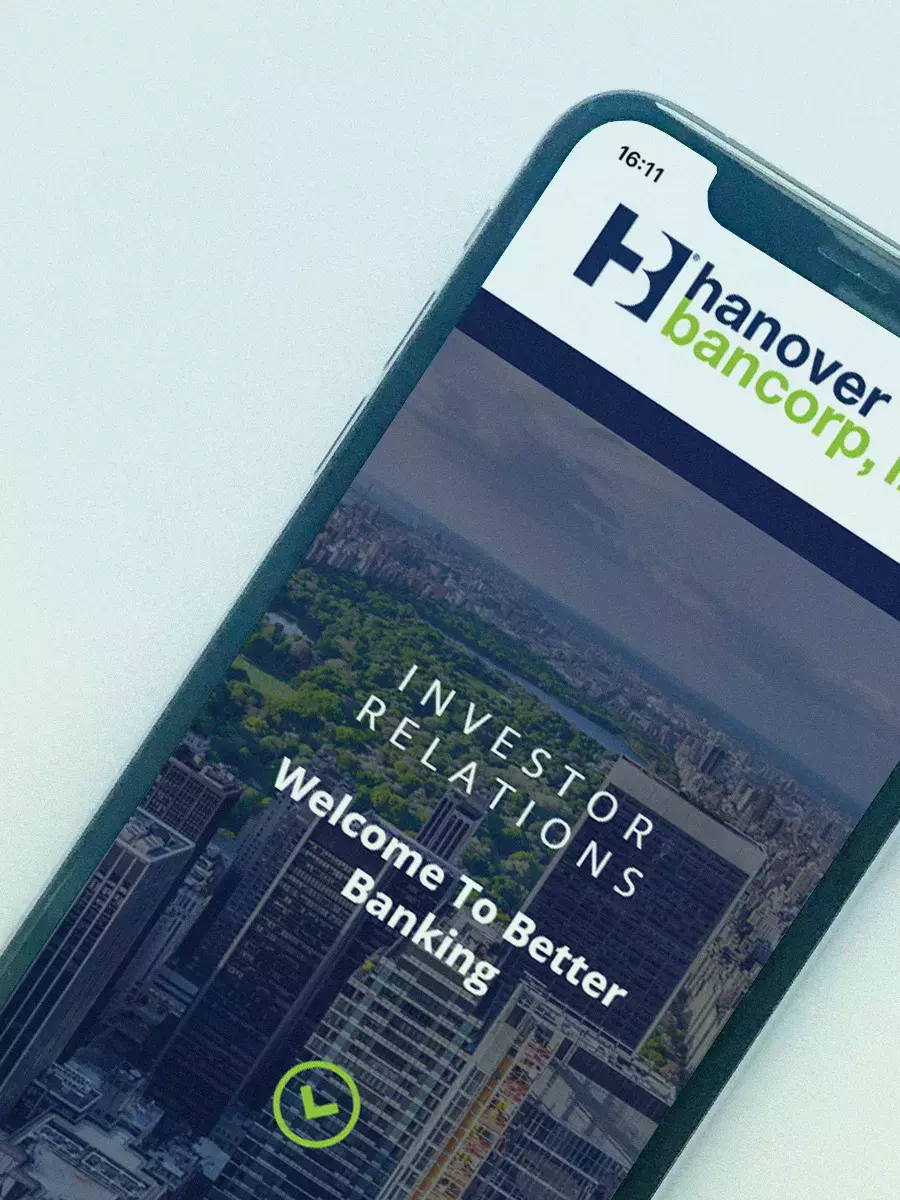 Hanover Bancorp investor relations website on a mobile device